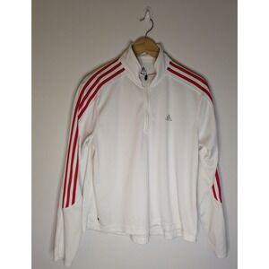 Adidas Climalite Quarter Zip Training Top Jacket White Red Pullover Size L Large